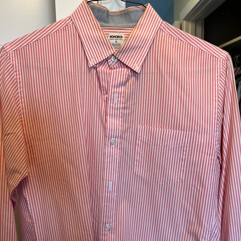 Bonobos pink stripe casual shirt sz. S slim fit